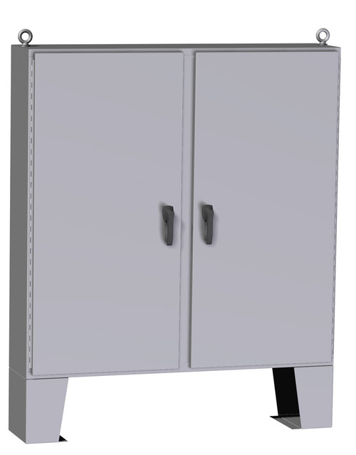 HN4FM727218 | Hammond Manufacturing N4 3-pt Dbl Door Floormount Encl w/panel - 72 x 72 x 18 - Steel/Gray