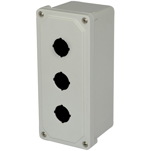 AM3PB | 9 x 4 x 3 Fiberglass small junction box with 4-screw lift-off cover and 3 pushbutton holes