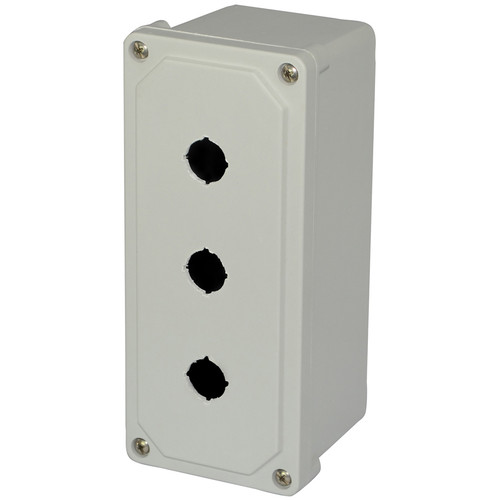 AM3PB22 | 9 x 4 x 3 Fiberglass small junction box with 4-screw lift-off cover and 3 pushbutton holes