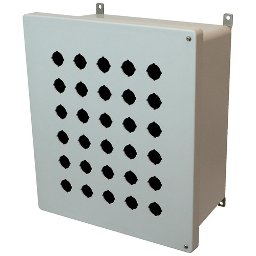 AM1648HP30 | 16 x 14 x 8 Fiberglass enclosure with 2-screw hinged cover and 30 pushbutton holes