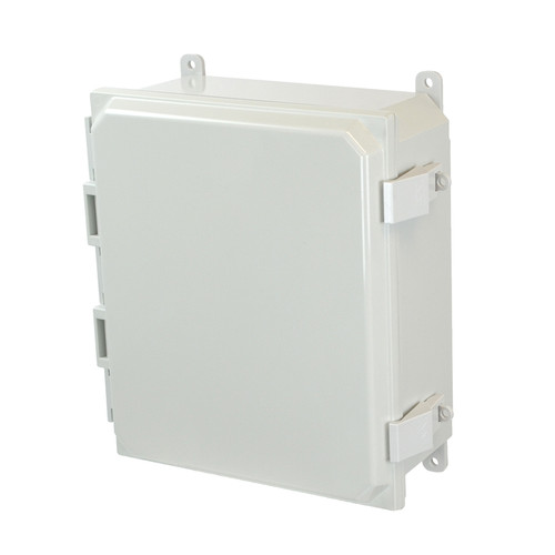 AMP1204NL Allied Moulded Products 12in x 10in x 4in Polycarbonate enclosure with hinged cover and nonmetal snap latch