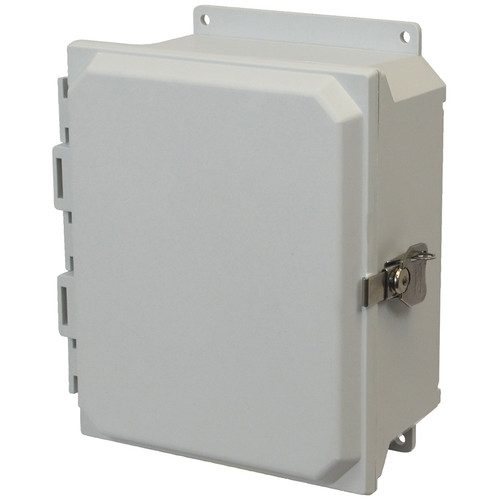 AMU1084TF | Allied Moulded Products 10 x 8 x 4 Fiberglass enclosure with hinged cover and twist latch
