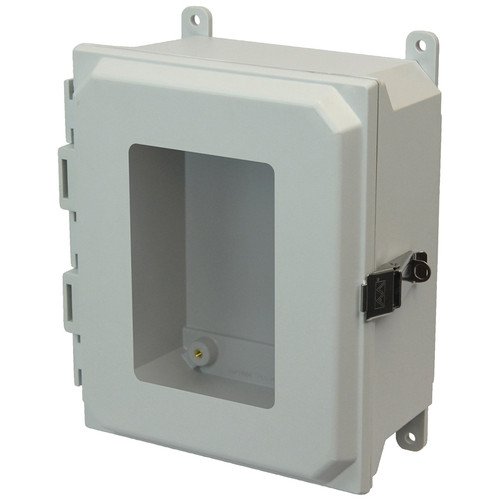 AMU1084LW | 10 x 8 x 4 Fiberglass enclosure with hinged window cover and snap latch