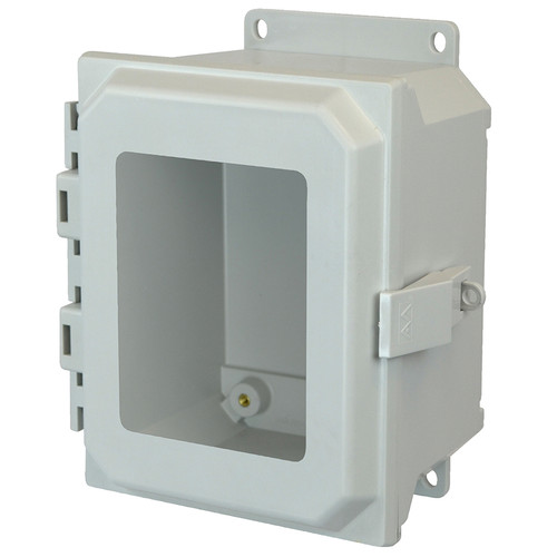 AMU1084NLWF | 10 x 8 x 4 Fiberglass enclosure with hinged window cover and nonmetal snap latch