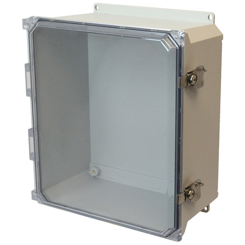 AMU1648CCTF | 16 x 14 x 8 Fiberglass enclosure with hinged clear cover and twist latch