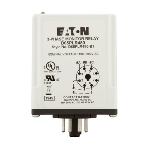 D65PLR480 | Eaton 190-500V 8-PIN PLUG-IN PHASE MONITOR RELAY
