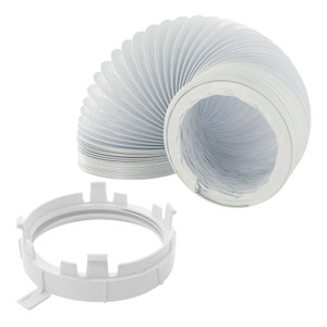 Vent Hose End Ring Nut with Universal Flexible PVC Plastic Vent Hose (4"/102mm x 2m) for AEG, Electrolux, Tricity Bendix, Zanussi Multi-Model Fitting 1250091004