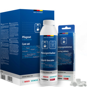 Genuine Coffee Machine Care Set for Bosch, Siemens, Gaggenau, Neff (10 x Cleaning Tablets and 4 x 250ml Liquid Descaler, 00312015)
