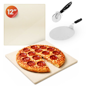 Universal Pizza Stone, Pizza Peel with Detachable Handle and Pizza Cutter Kit