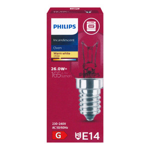 Genuine Philips Boxed Lamp Bulb for Oven/Microwave [E14, 26W, 230-240V, 300°C, S28, T25] (Pack of 1)