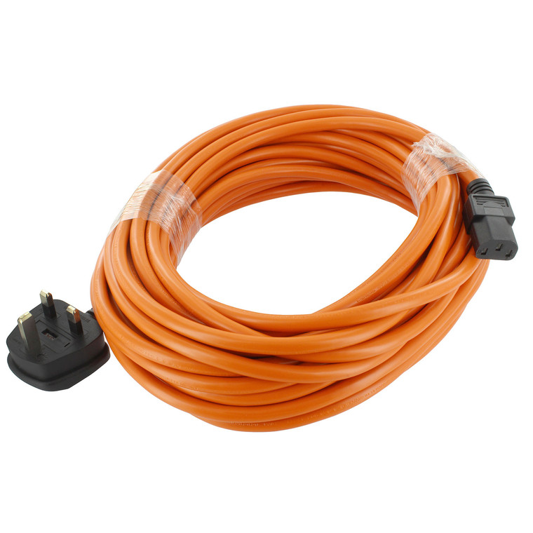 Universal Orange Cable & 13A Plug Assembly (3-Core x 1.5mm & 10A Connector, 15m)