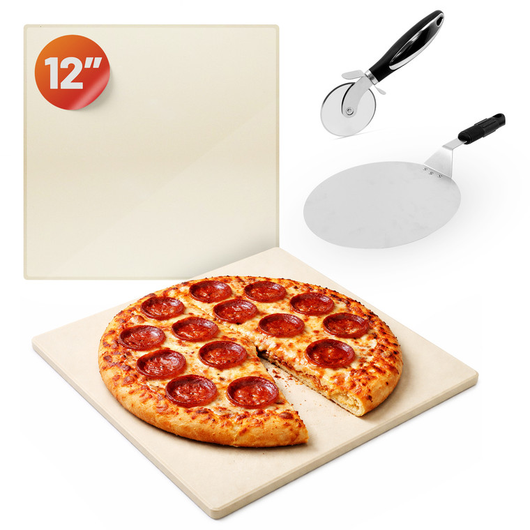 Universal Pizza Stone, Pizza Peel with Detachable Handle and Pizza Cutter Kit