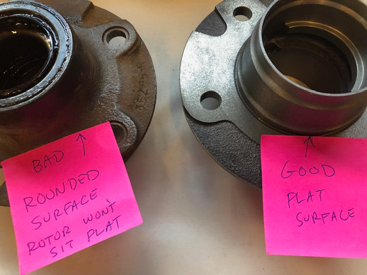 Wheel hub before and after machining for disc brake rotor