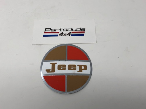 Jeep logo, round decal, mylar backed with late font, 3" diameter