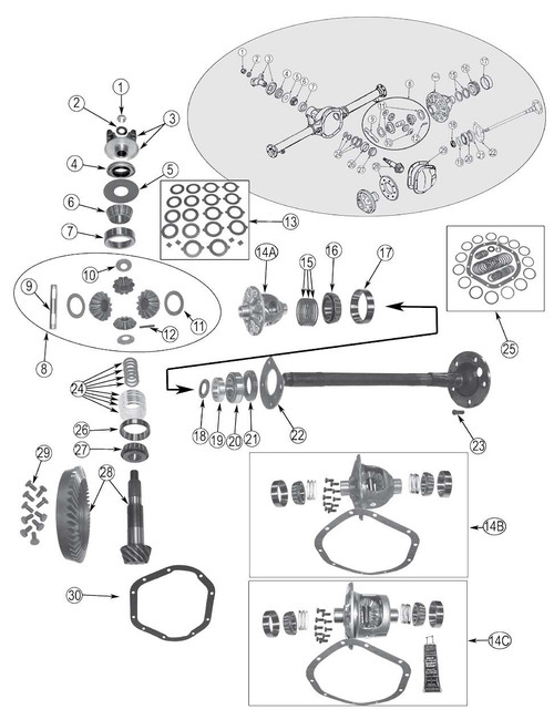 Axle bearing kit for Dana 44 flanged