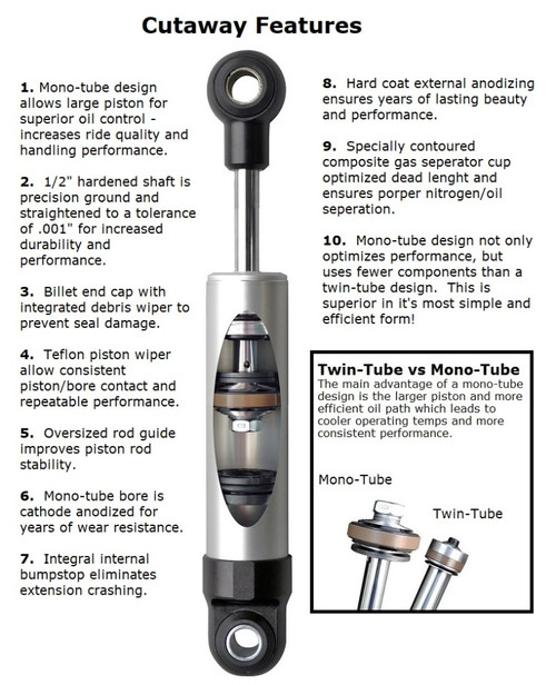 Ridetech 22189842 Rear HQ Shock Absorber with 7.55" stroke with eye/stud mounting. - 22189842