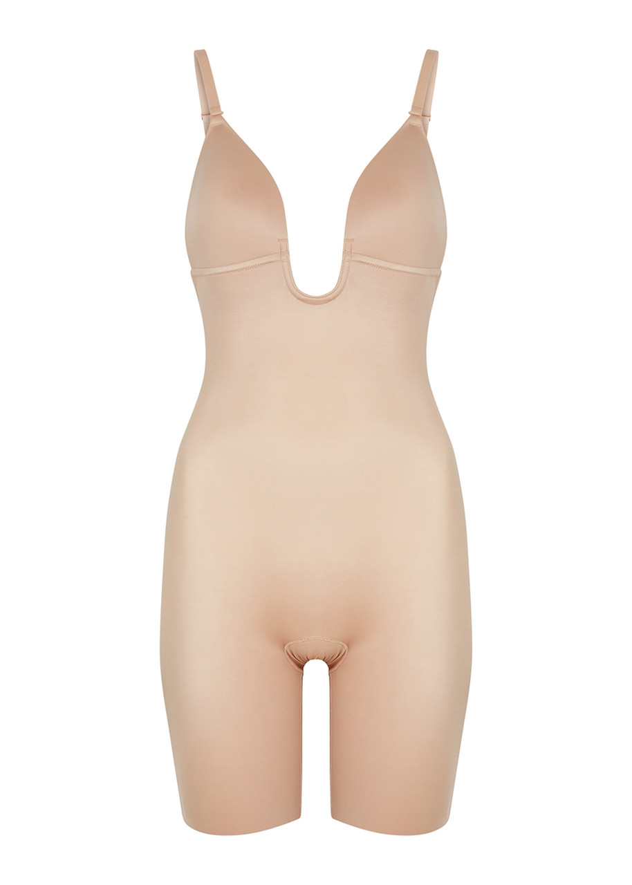 Spanx Oncore Open Bust Mid Thigh Bodysuit Beige