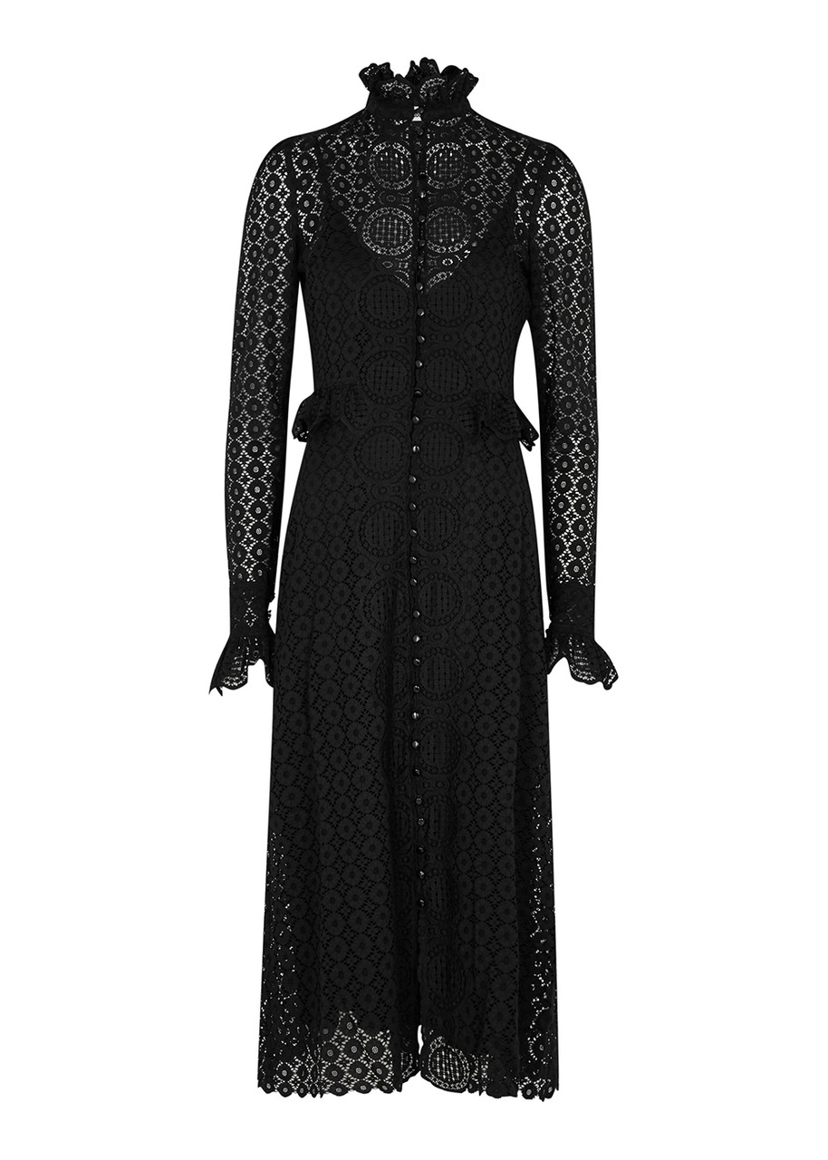 RABANNE Black guipure lace midi dress | Harvey Nichols