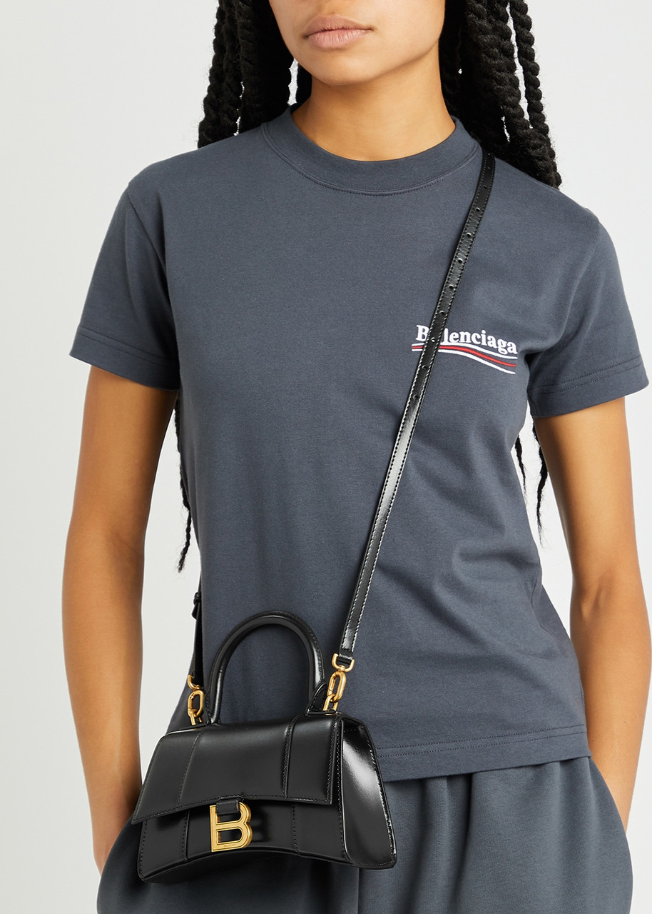 BALENCIAGA Hourglass XS black leather top handle bag | Harvey Nichols