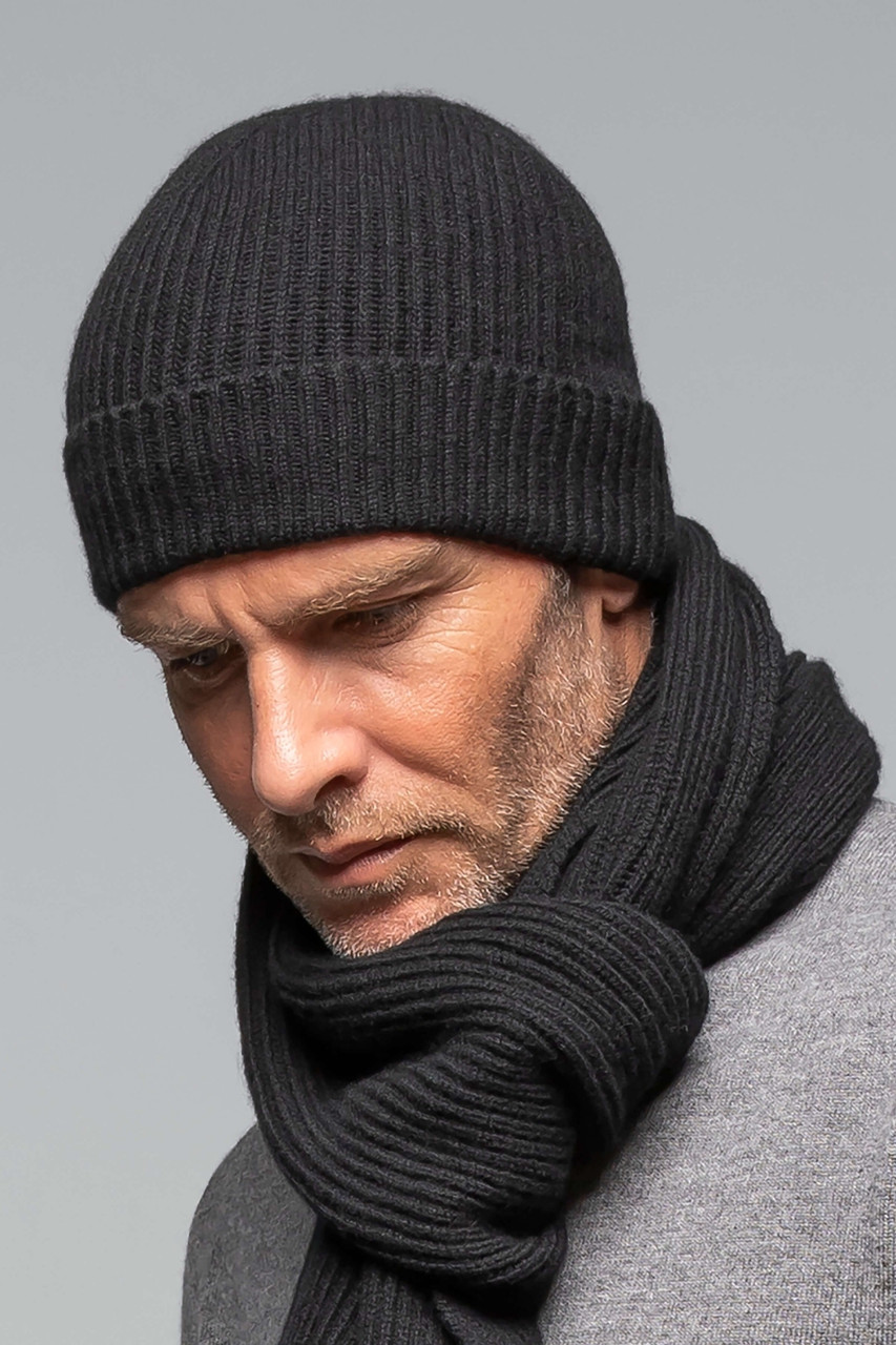 JOHNSTONS OF ELGIN Black ribbed cashmere beanie | Harvey Nichols