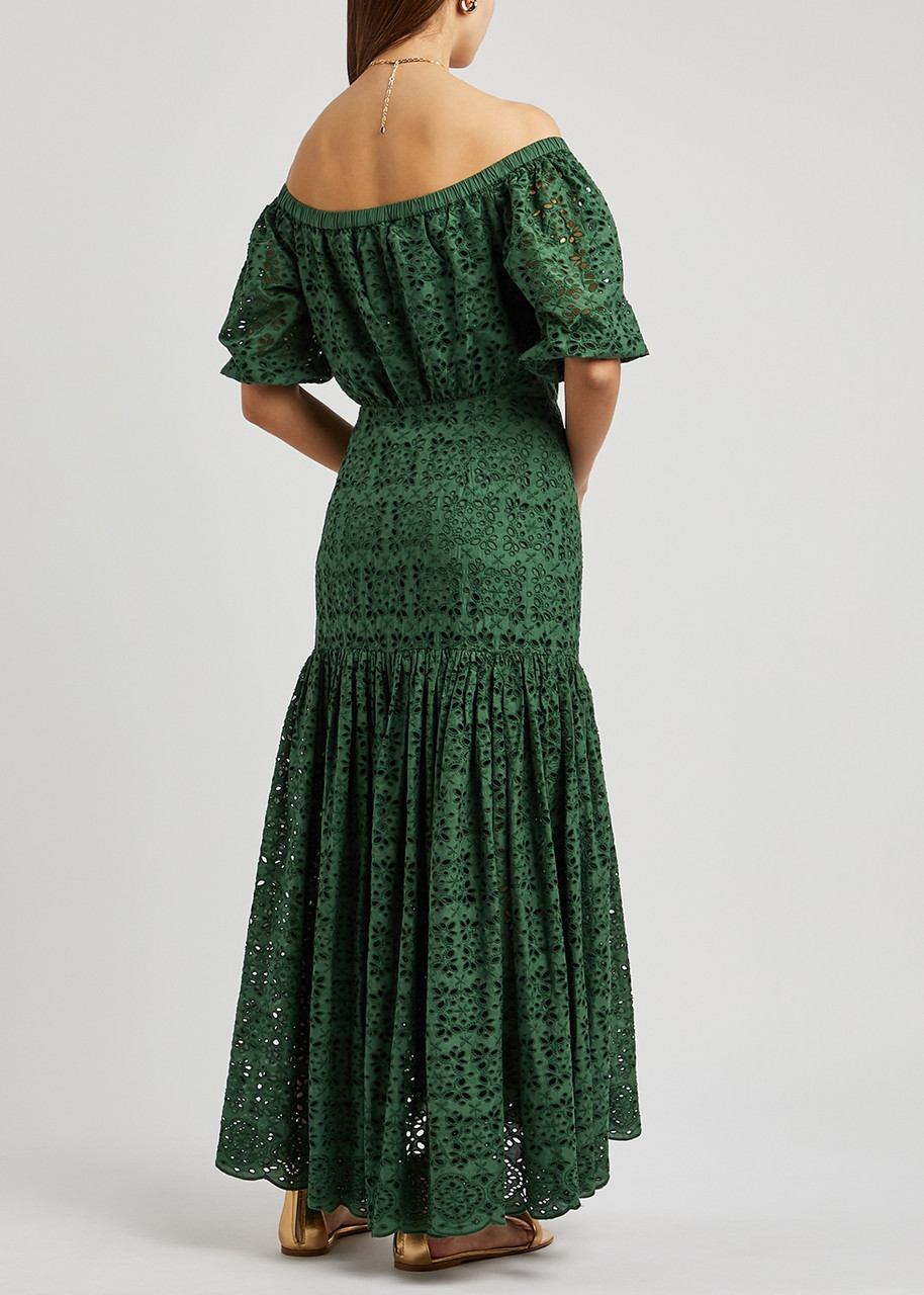 VERONICA BEARD Cali green eyelet-embroidered cotton midi dress | Harvey  Nichols