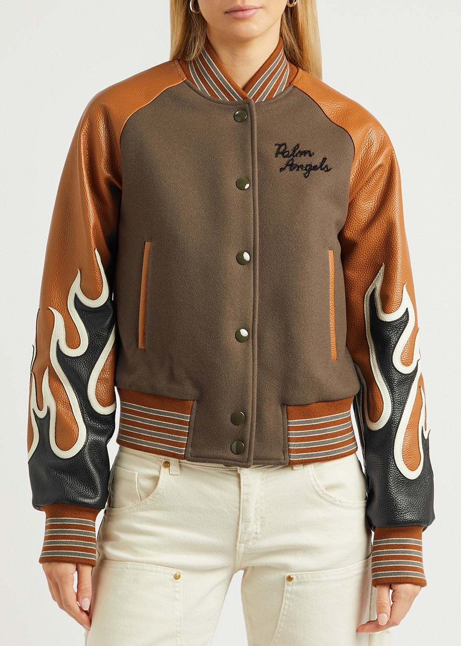 PALM ANGELS Burning wool-blend and leather varsity jacket | Harvey