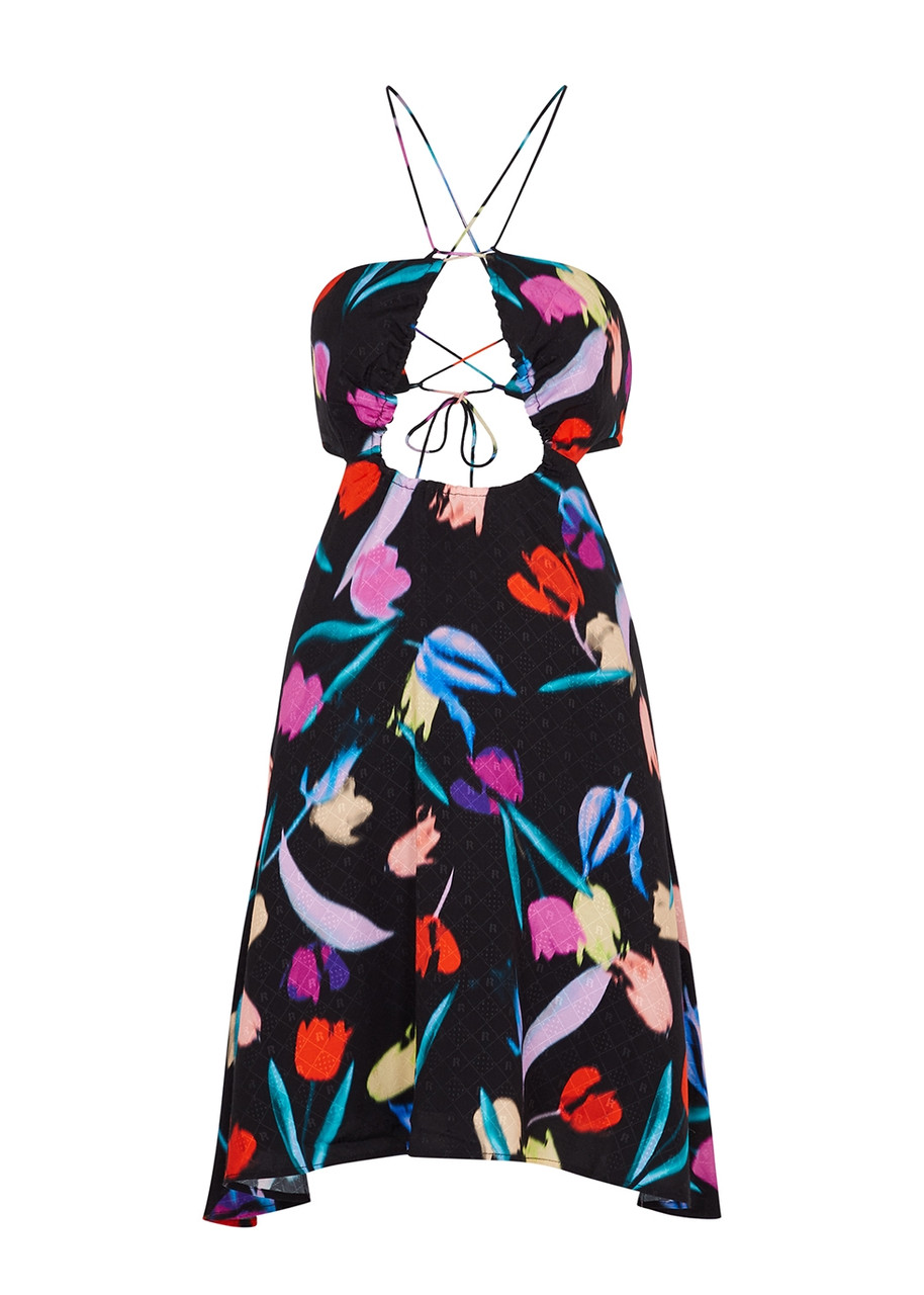 Chanel New Multicolored Print Cut Out Back Maxi Dress