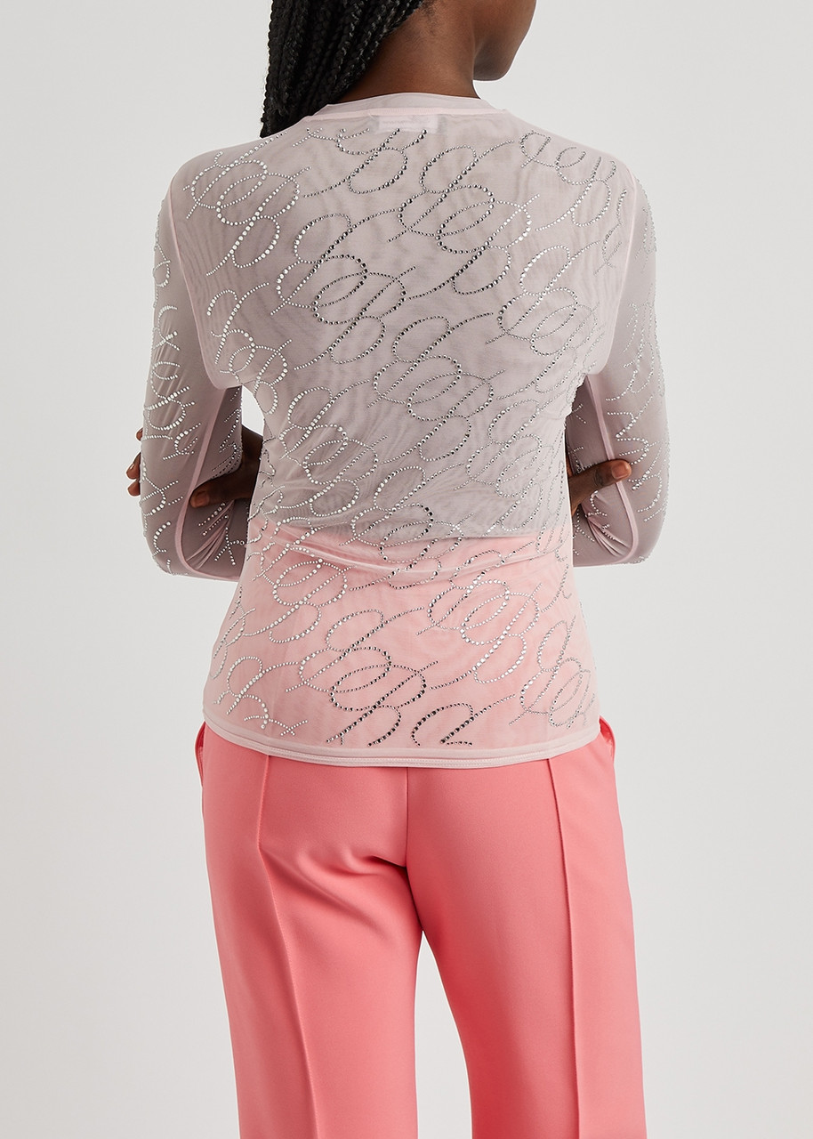 BLUMARINE Pink logo-embellished tulle top | Harvey Nichols