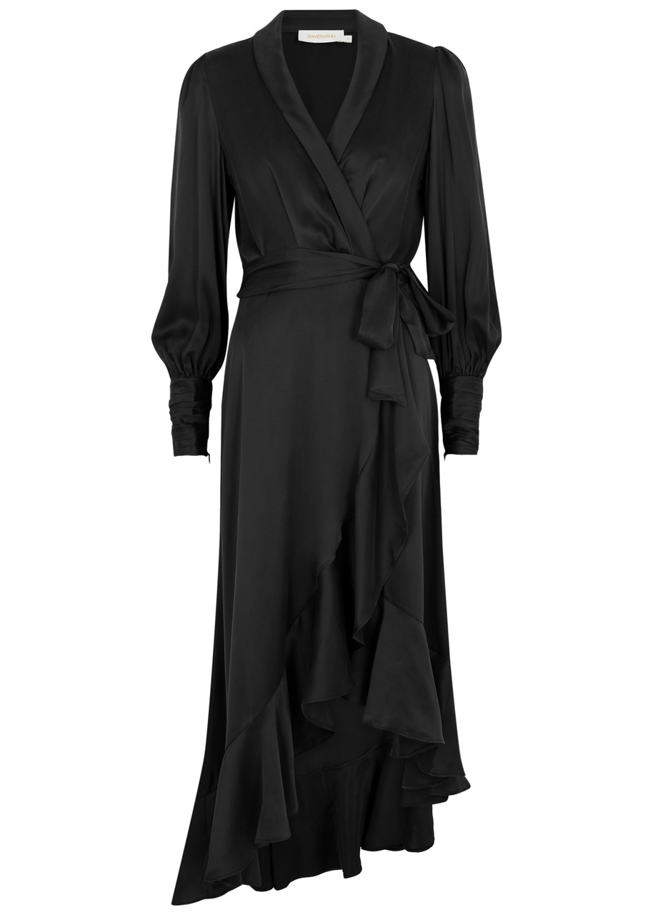 ZIMMERMANN Ruffled silk-satin midi wrap dress | Harvey Nichols