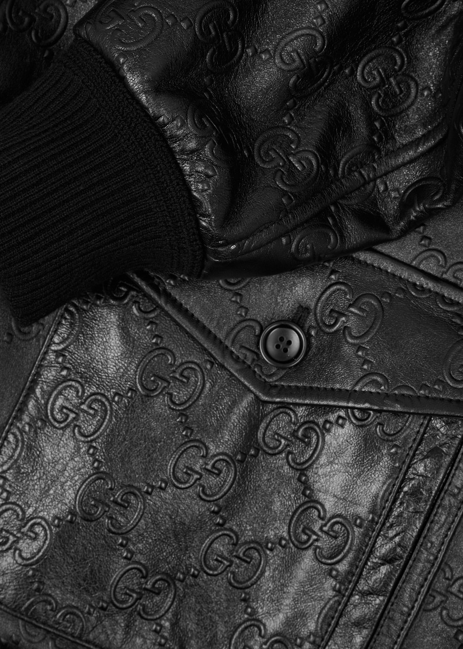 Black GG-embossed leather bomber jacket, Gucci