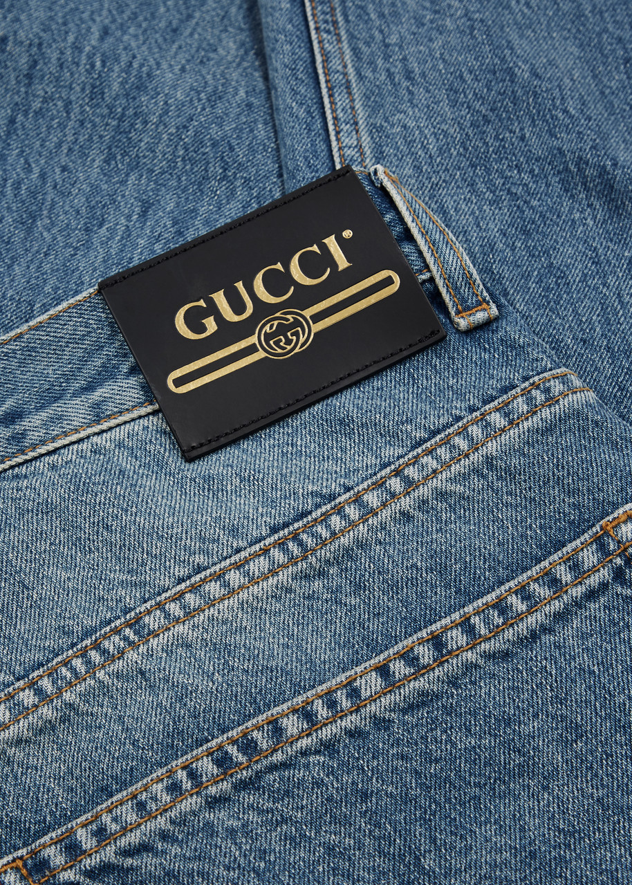 Gucci Ladies Blue Denim Pants with Patches, Waist Size 23 in Blue