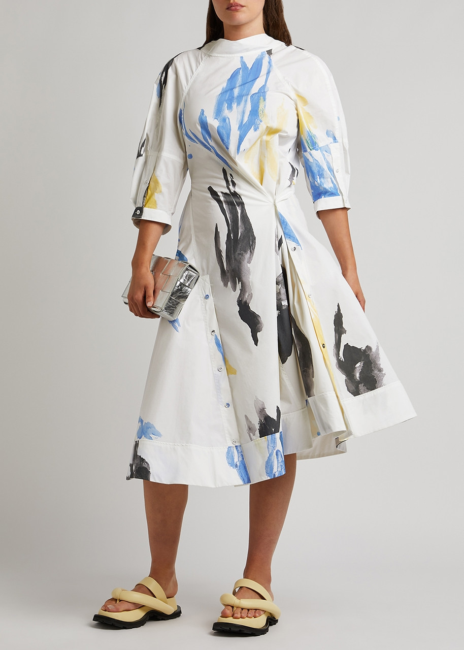 3.1 PHILLIP LIM White printed cotton-blend midi dress | Harvey Nichols