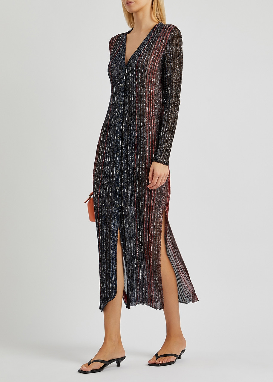 MISSONI Striped embellished open-knit longline cardigan | Harvey