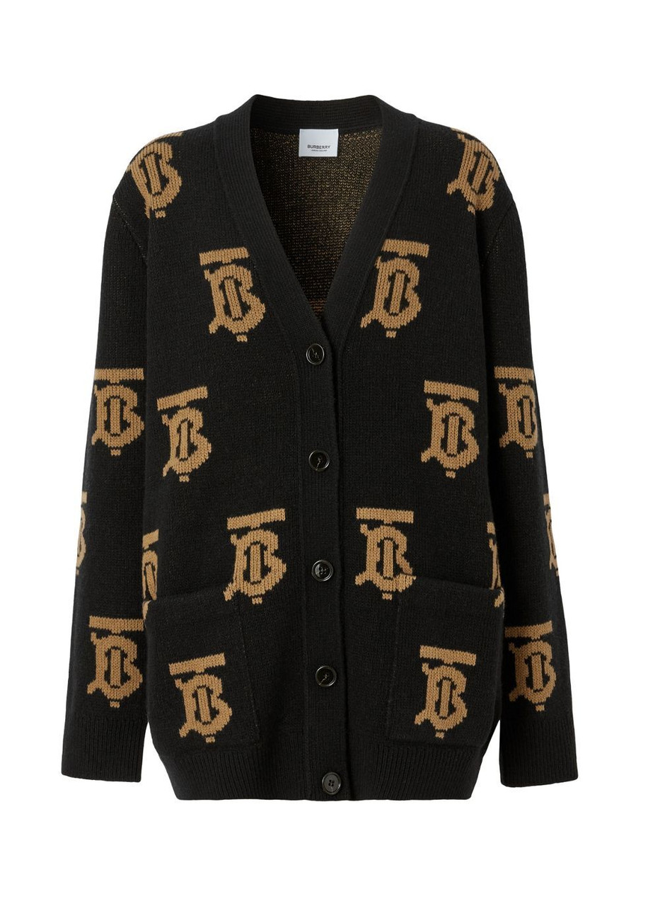 BURBERRY 防風セーター M バーガンディ 新品 ゴルフ y76 BURBERRY Monogram motif wool jacquard cardigan | Harvey Nichols