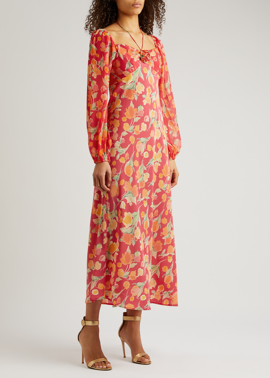 RIXO Jeanie floral-print silk midi dress | Harvey Nichols