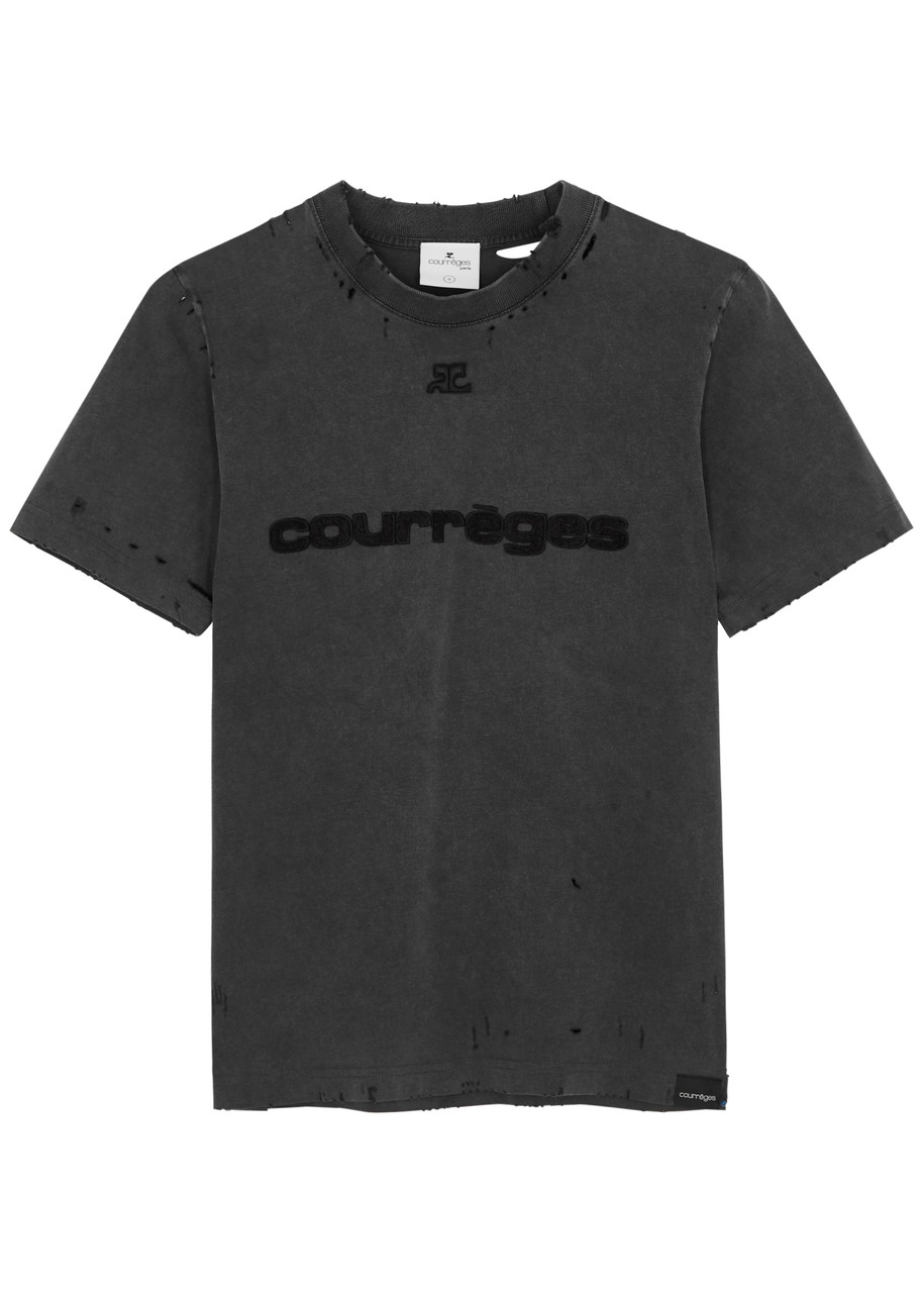 courrèges hommes COURRÈGES Logo distressed cotton T-shirt | Harvey Nichols
