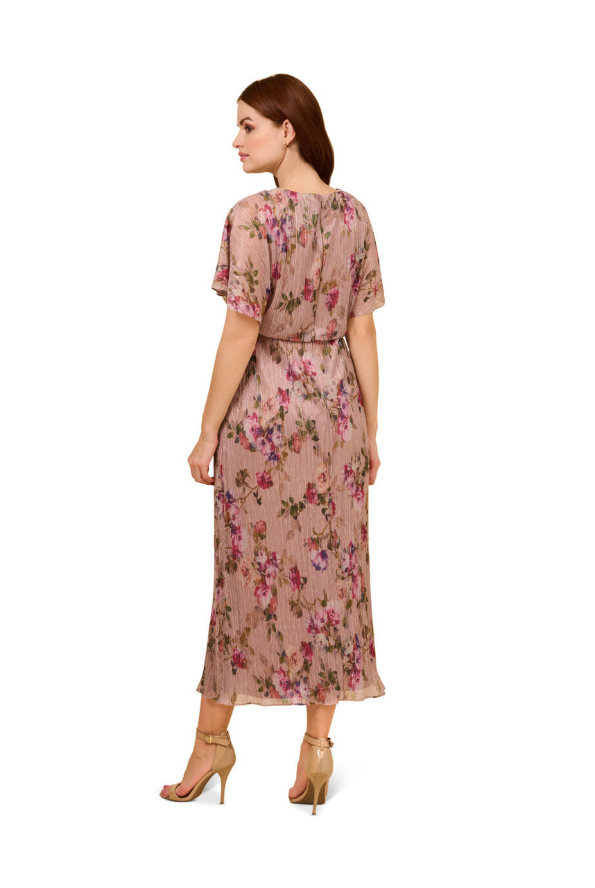 ADRIANNA PAPELL Floral metallic crinkle dress | Harvey Nichols