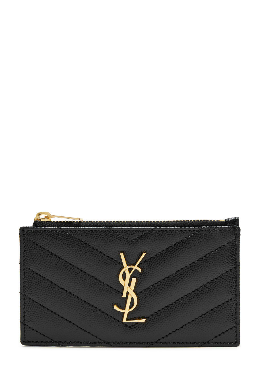 SAINT LAURENT Logo quilted leather card holder