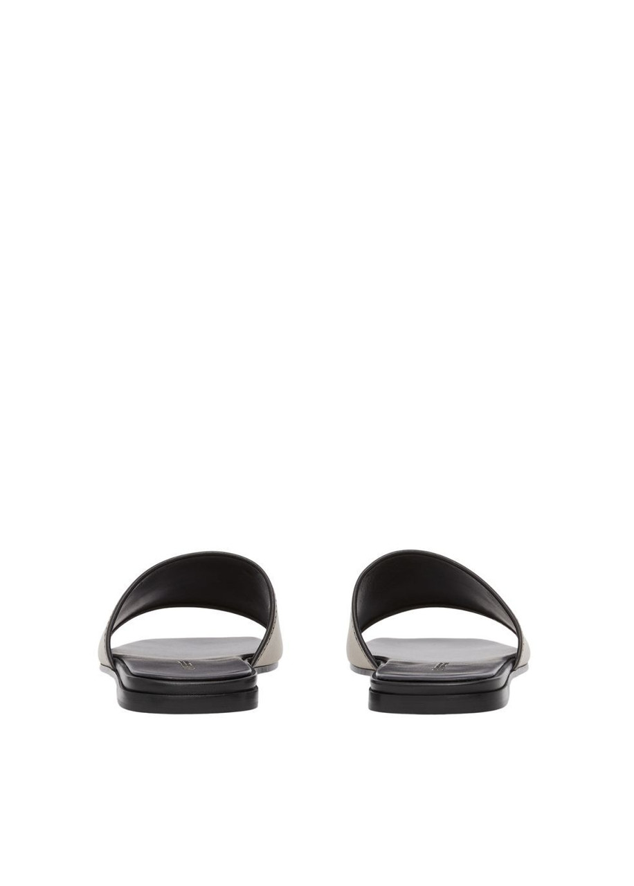 【BURBERRY】GABARDINE AND LEATHER SLIDES BURBERRY Label print gabardine and leather slides. | Harvey