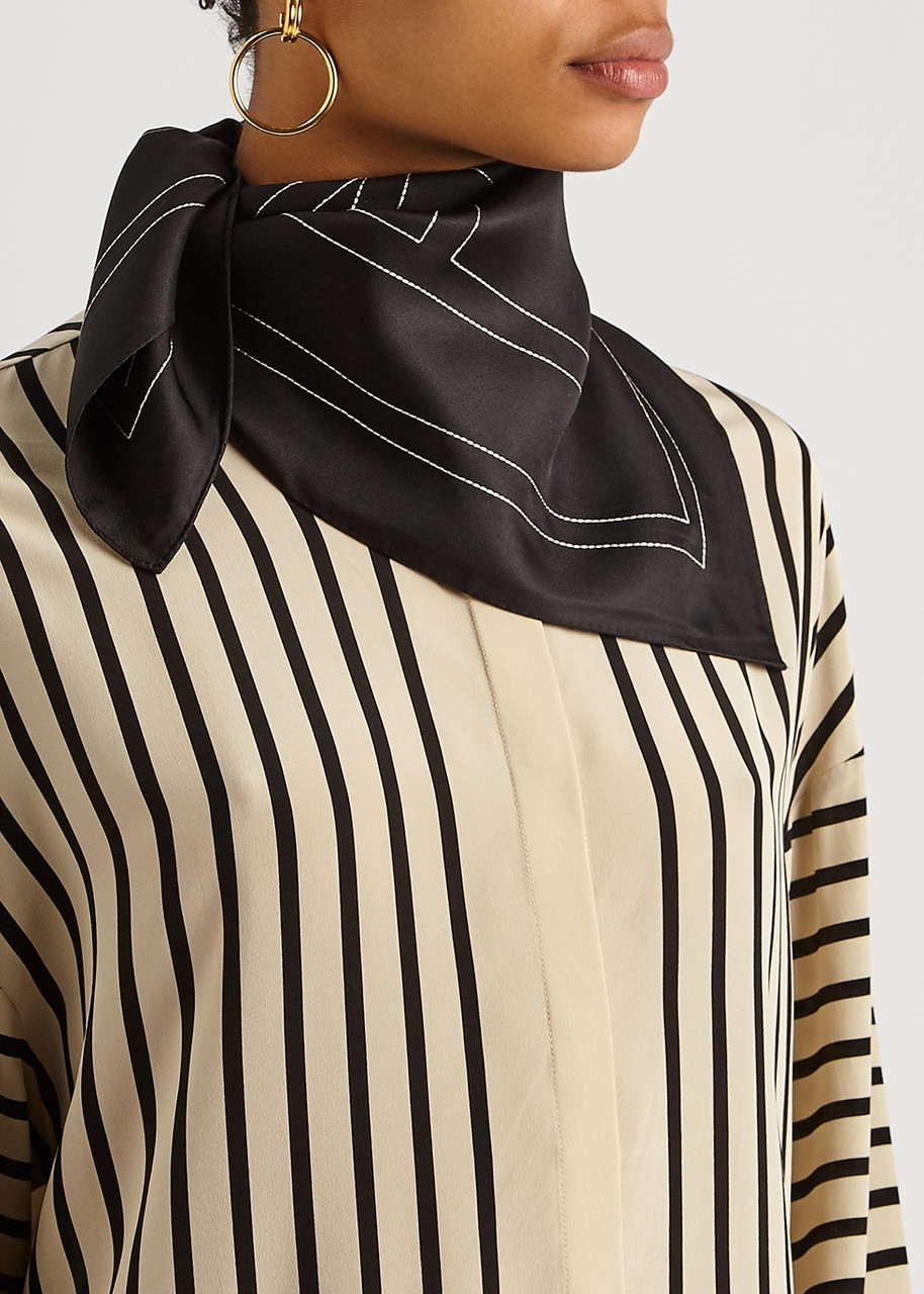 TOTEME Black logo-embroidered silk scarf | Harvey Nichols