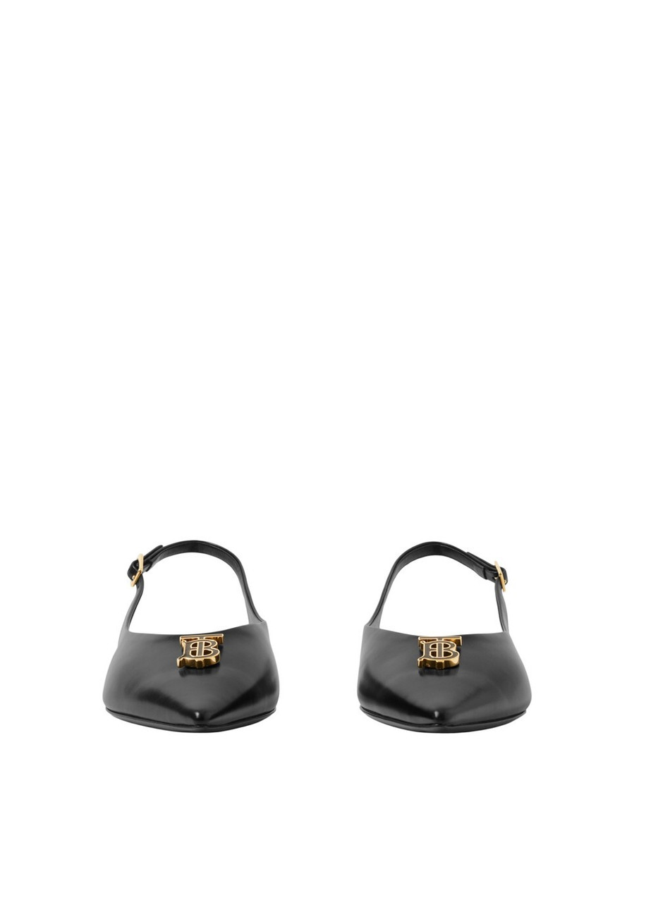 Burberry Monogram Motif Leather Slingback Point-toe Ballerinas In Black