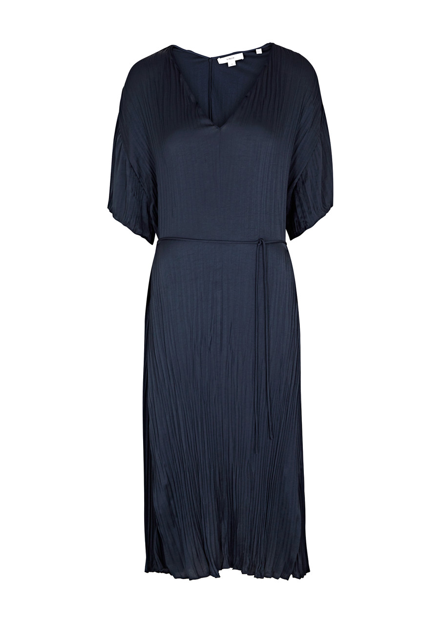 knee length dresses for ladies Christine Plissé Satin Slip Dress