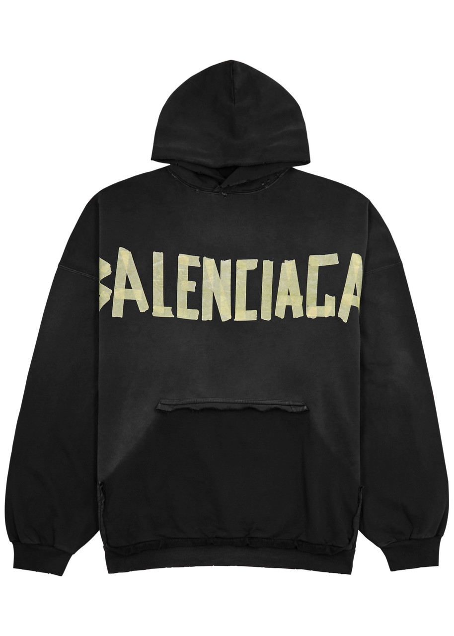 【可愛いロゴ♪】BALENCIAGA Taped Hooded Sweatshirt BALENCIAGA Tape logo hooded cotton sweatshirt | Harvey Nichols
