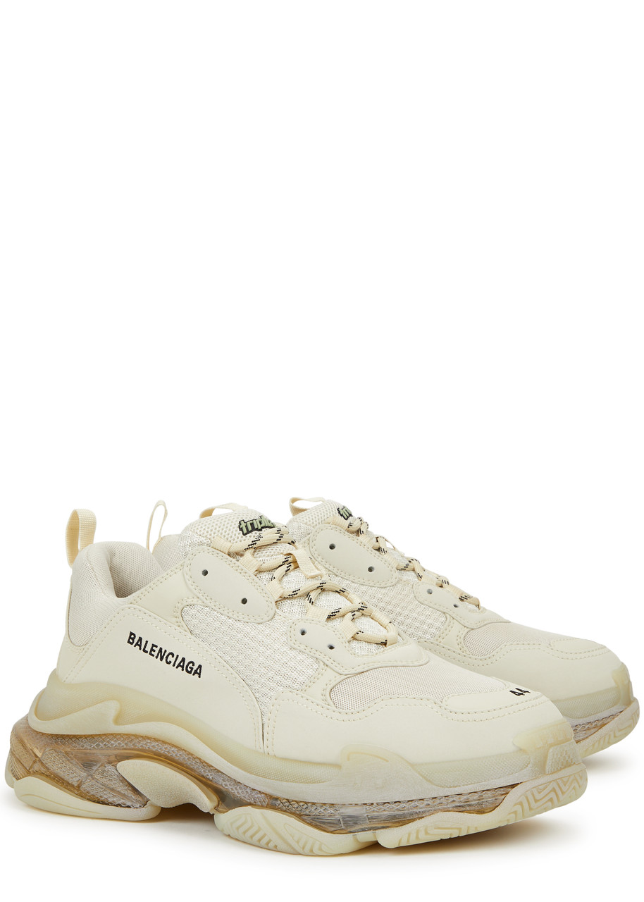 BALENCIAGA Triple S Clear Sole logo-embroidered faux leather and mesh  sneakers