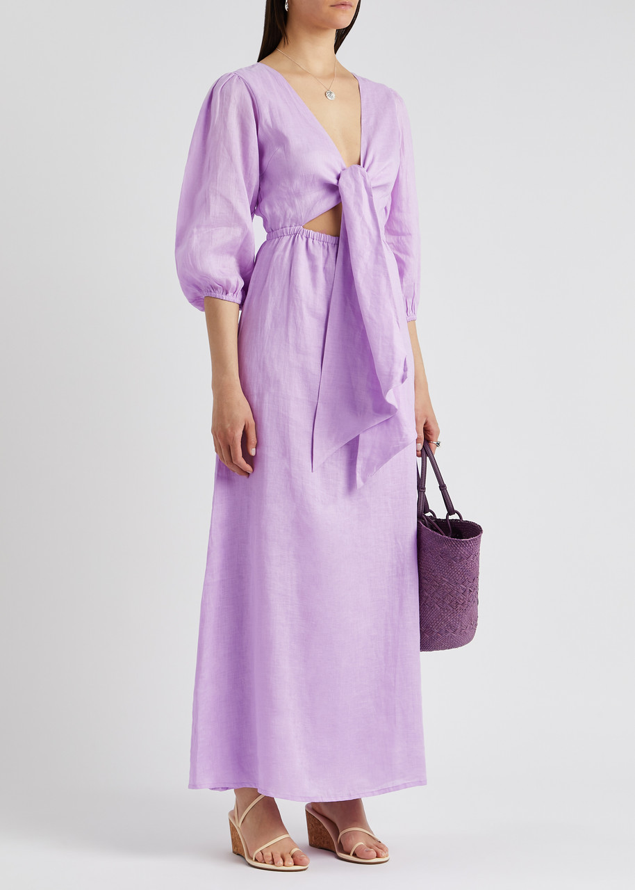 FAITHFULL THE BRAND Llian Linen Mini Wrap Dress in Purple