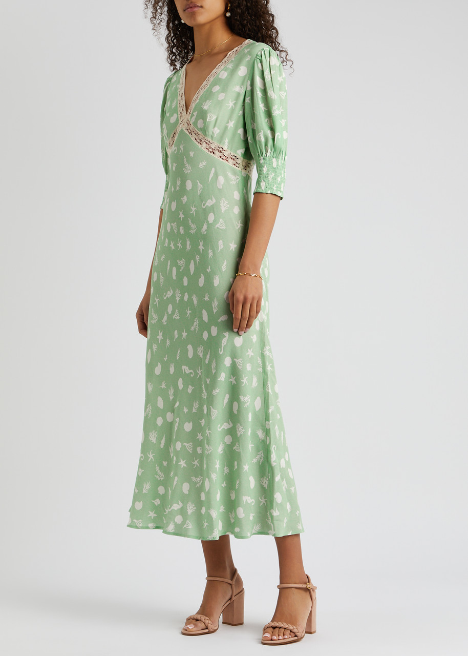 RIXO Gemma printed lace-trimmed midi dress | Harvey Nichols