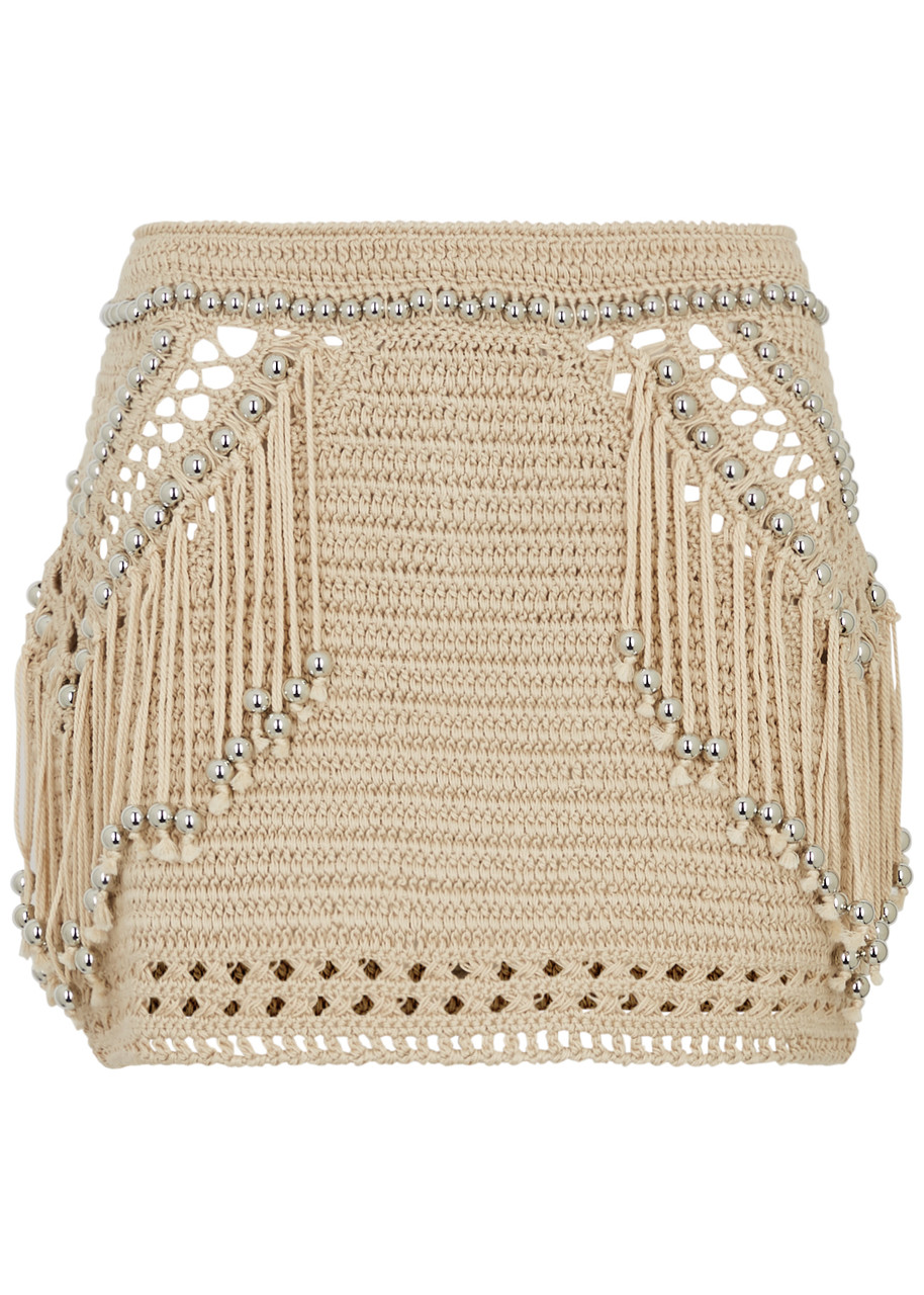 RABANNE Fringed crochet mini skirt Harvey Nichols