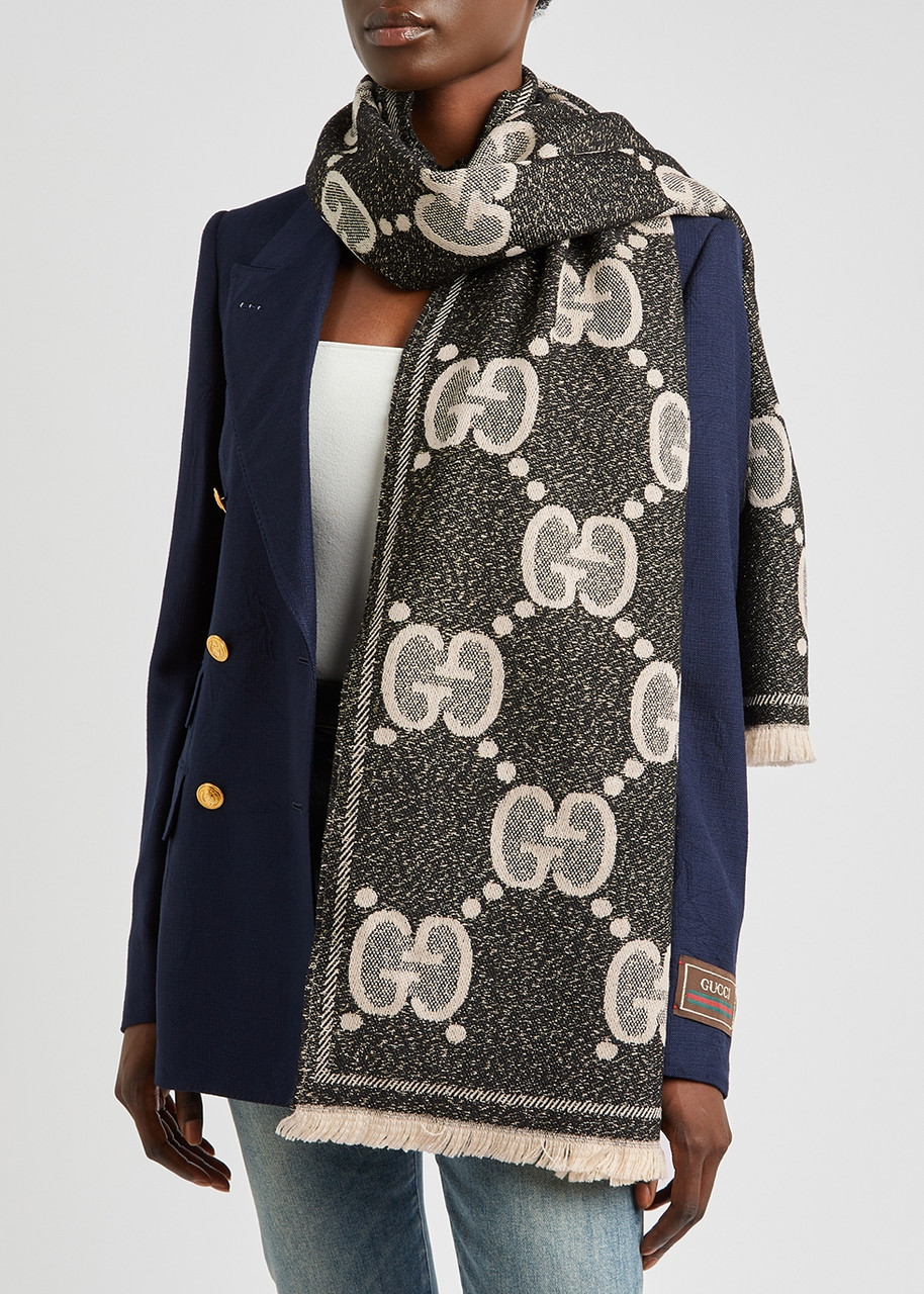 GUCCI Lady Nest GG-jacquard metallic-weave scarf | Harvey