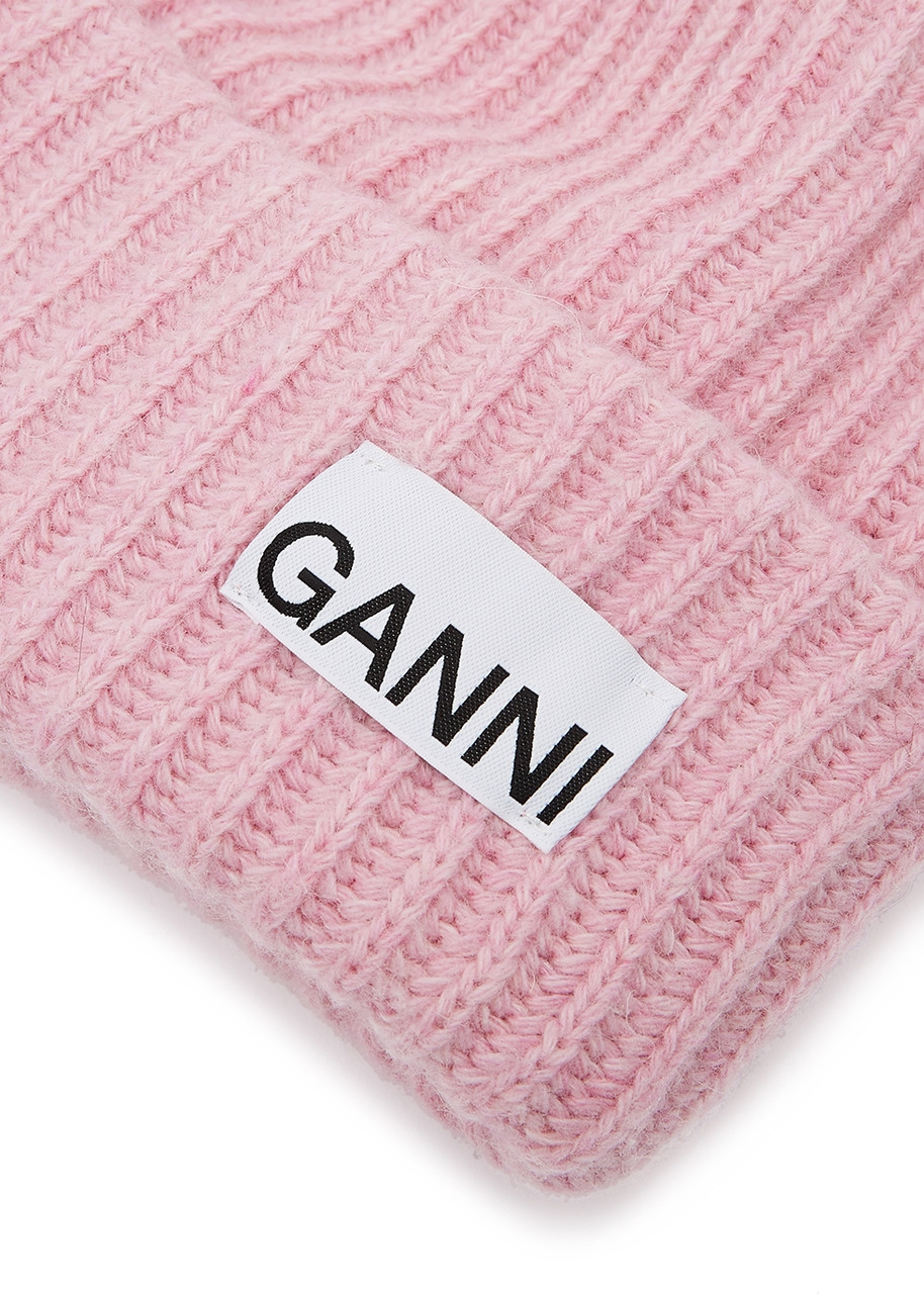 GANNI Pink ribbed wool-blend beanie | Harvey Nichols