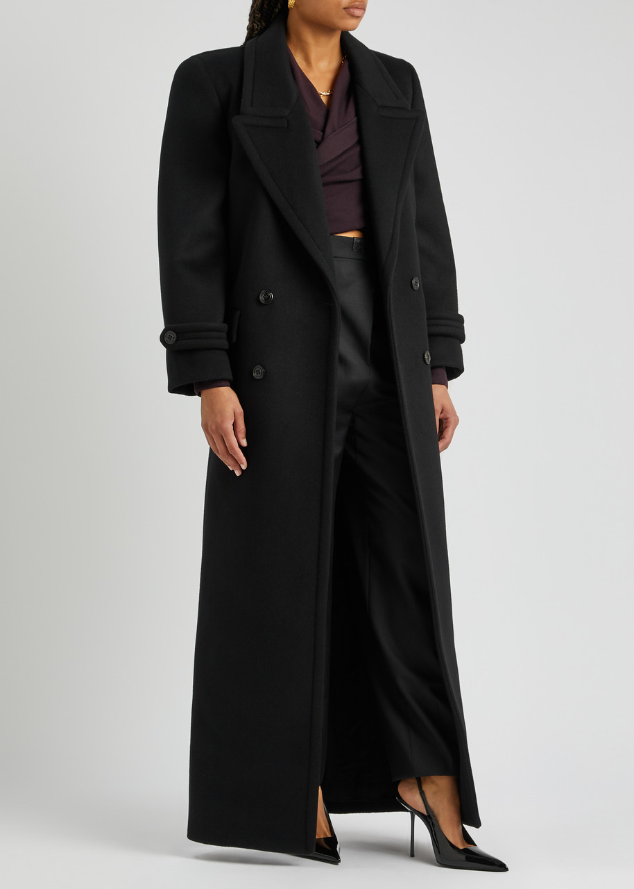 SAINT LAURENT Double-breasted longline wool coat | Harvey Nichols